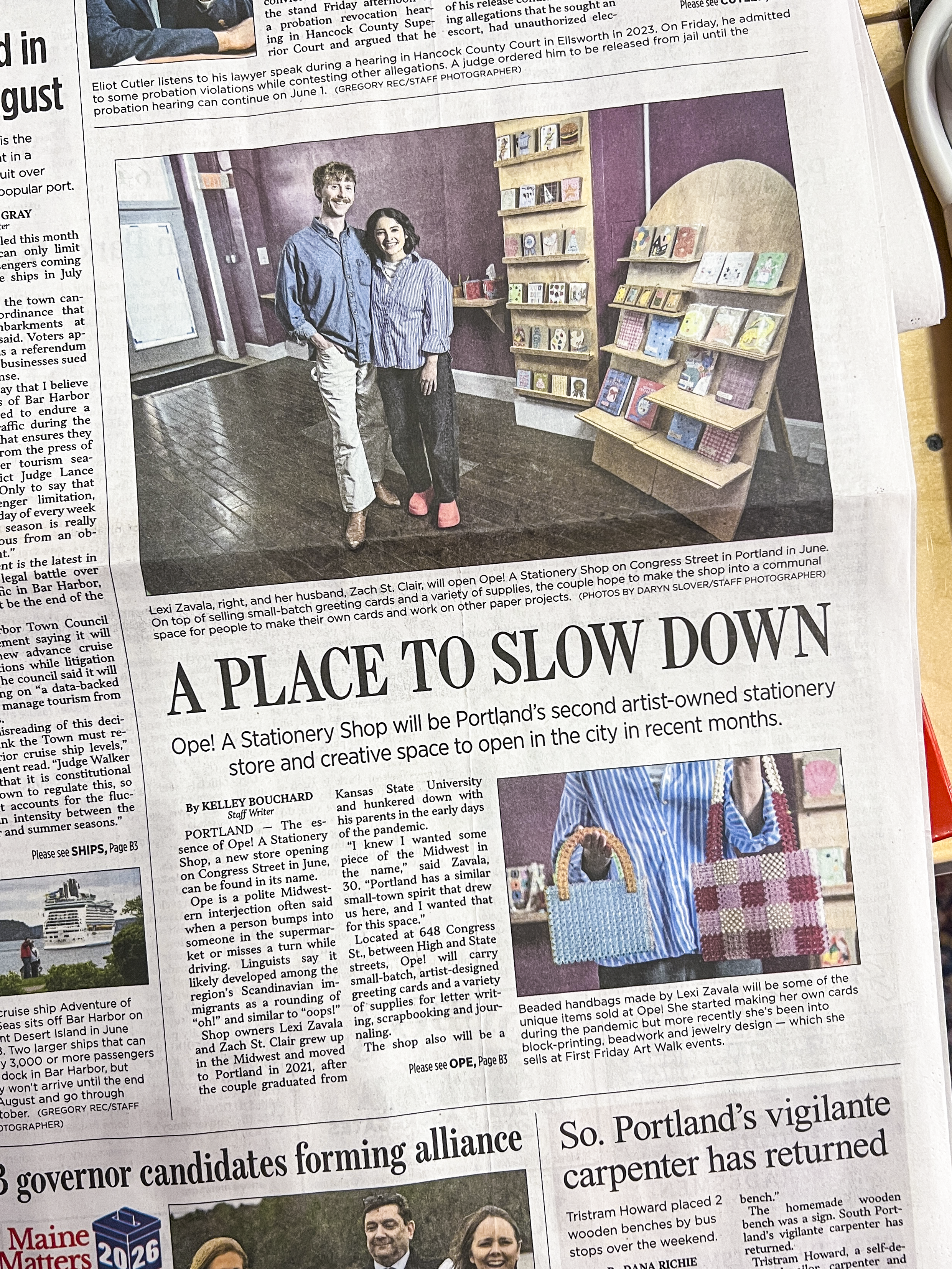 Ope in the Portland Press Herald