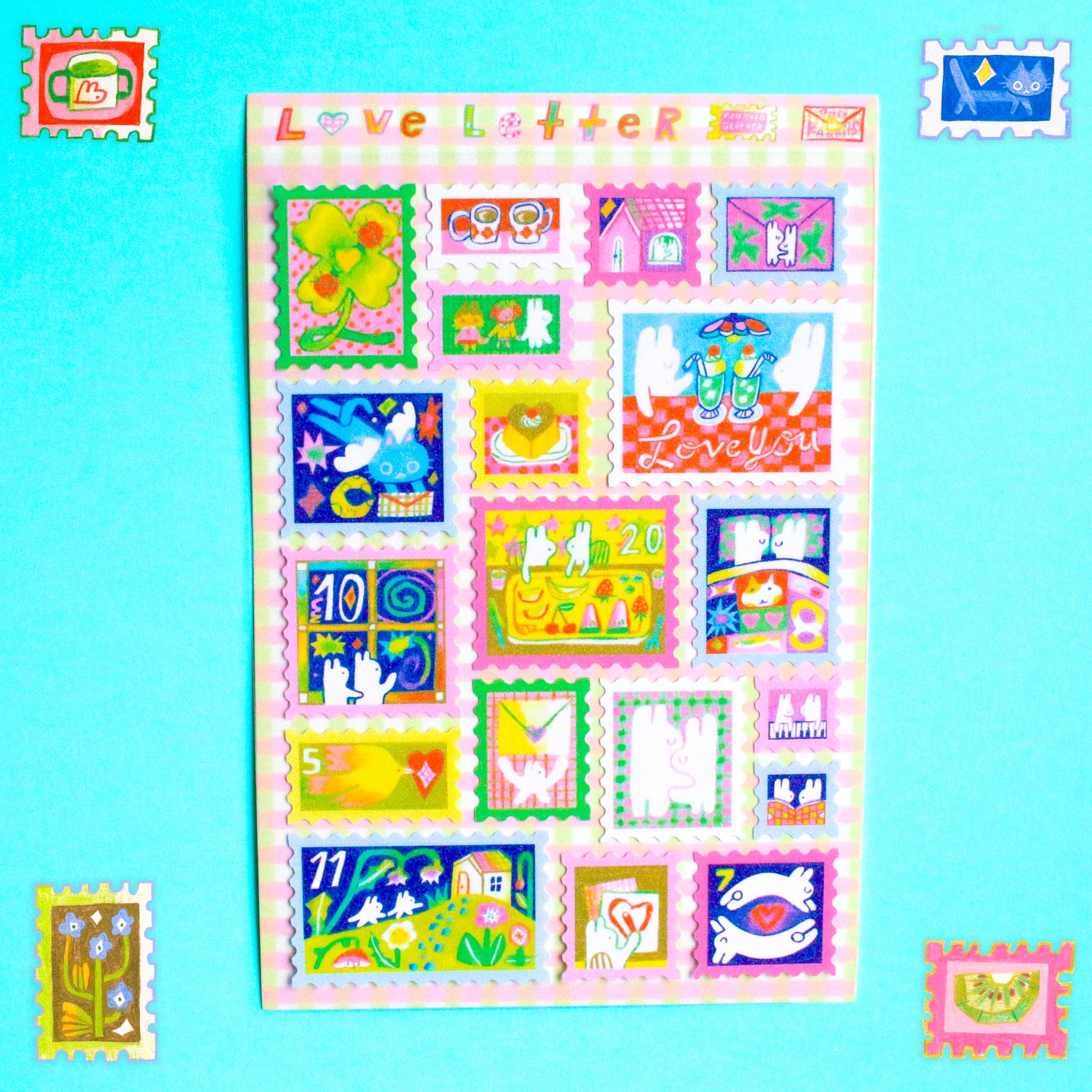 'Love Letter' Frosted Glitter A6 Stamp Sticker Sheet