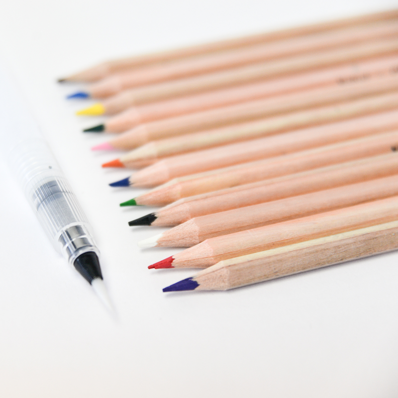 Reservoir Brush & Professional Grade Watercolor Pencils Set - 12 Colors-zoom-