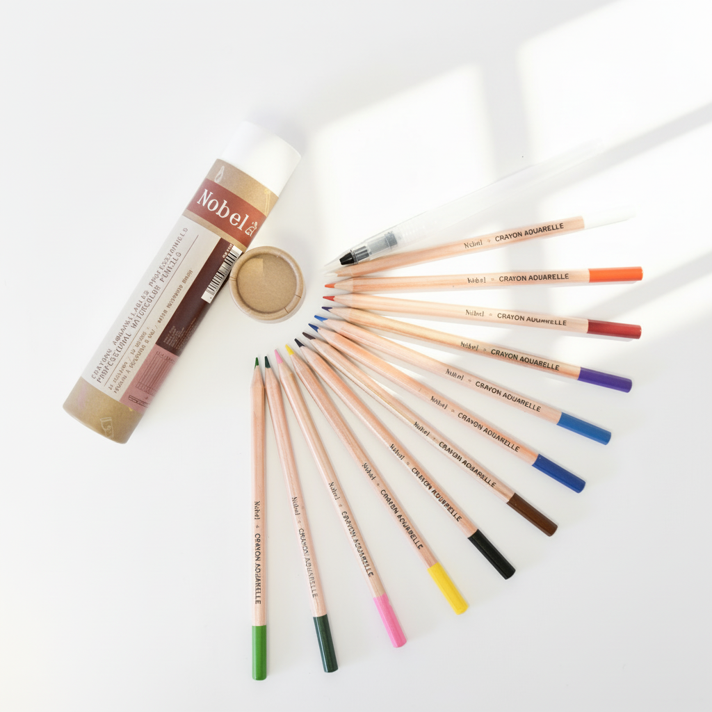 Reservoir Brush & Professional Grade Watercolor Pencils Set - 12 Colors-zoom-1