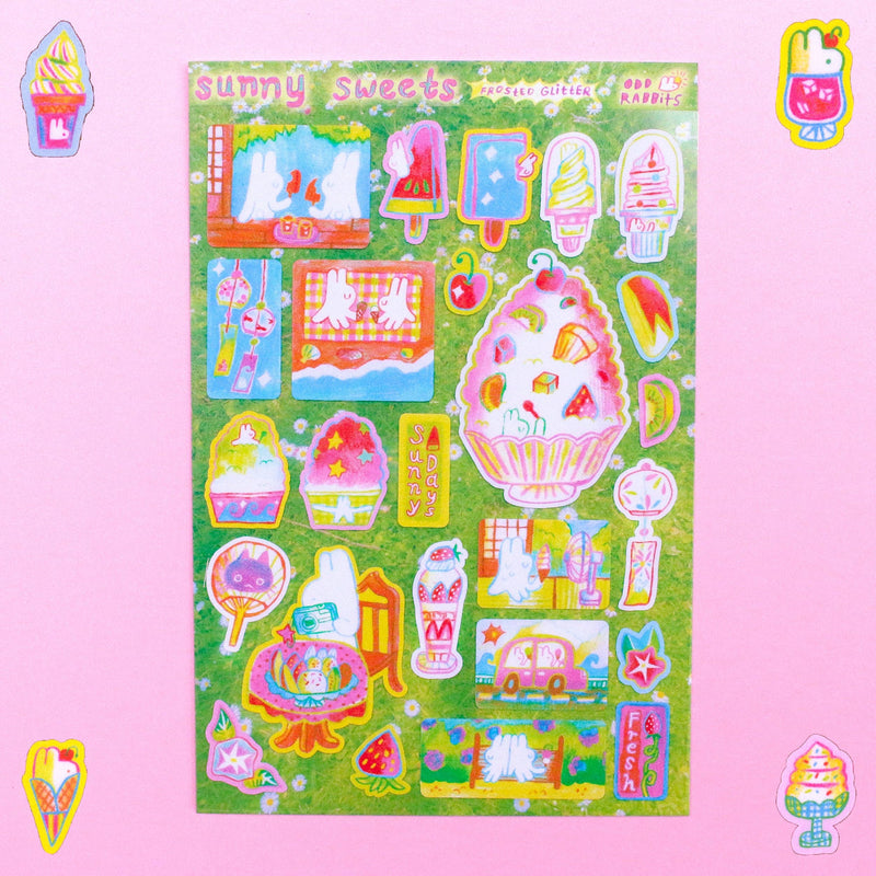 'Sunny Sweets' A6 Frosted Glitter Sticker Sheet-zoom-