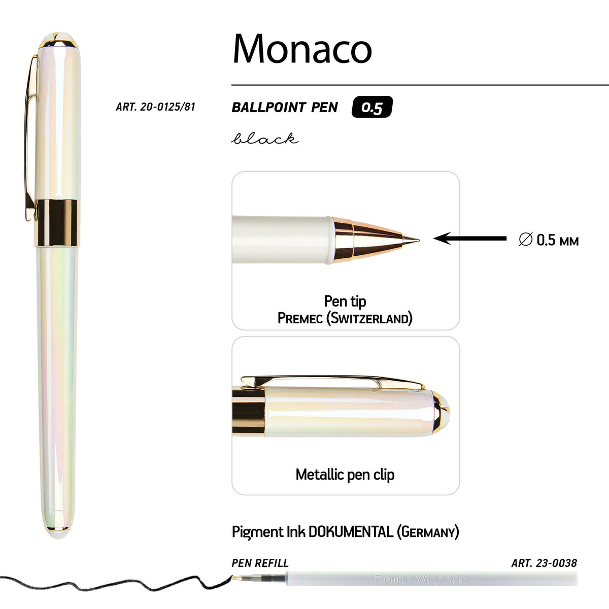 Monaco Collection Pearlescent White Ballpoint Pen