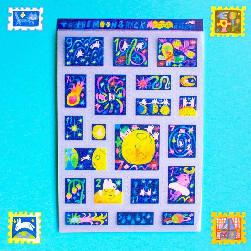 'To the Moon & Back' Frosted Glitter A6 Stamp Sticker Sheet-zoom-