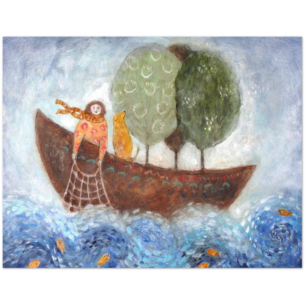 Boating With Trees Greeting Card-zoom-1