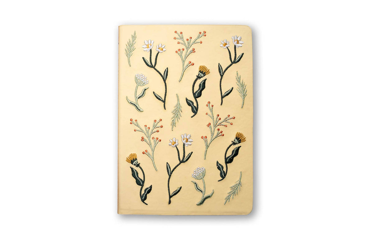 Butter Yellow Blooms Embroidered Notebook