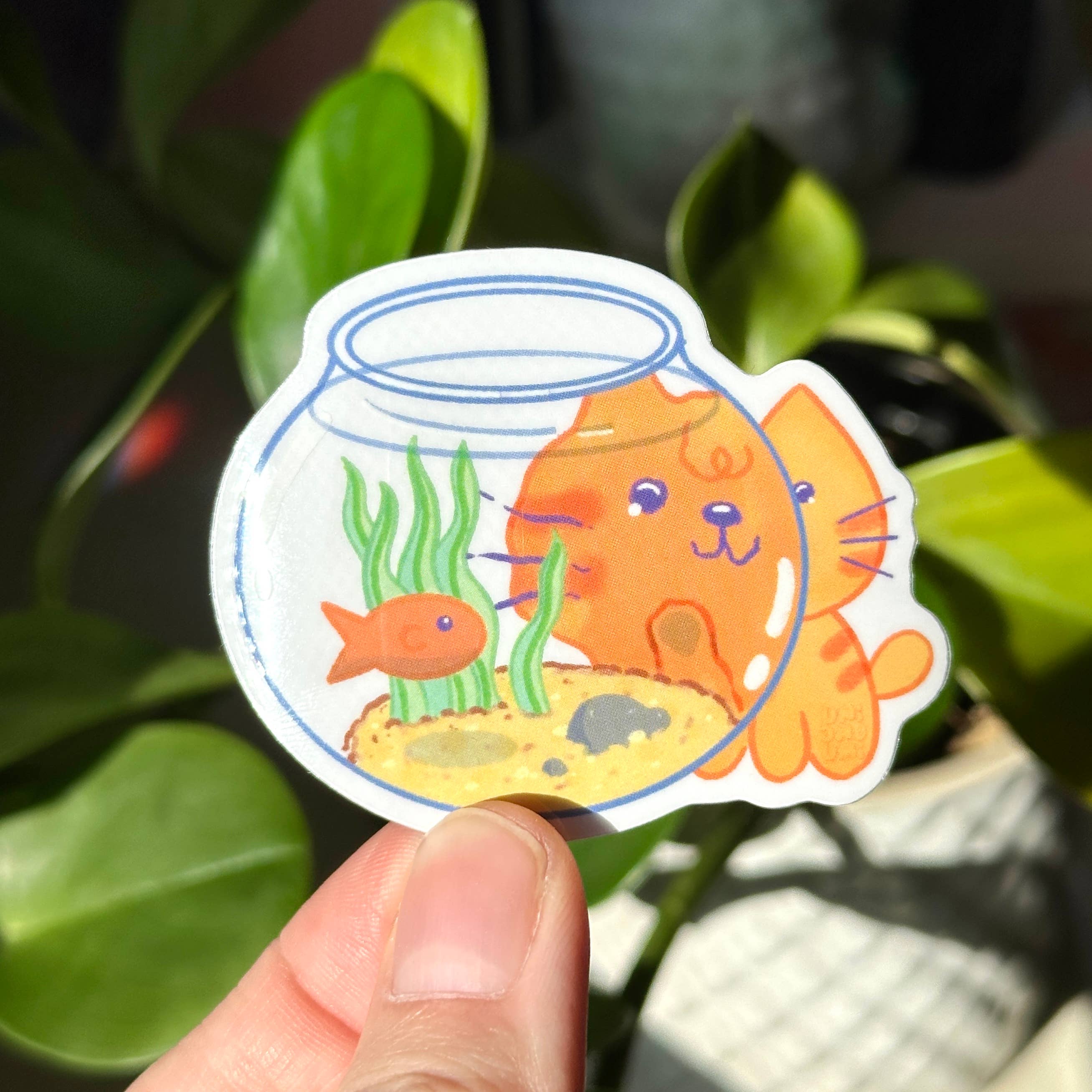 Clear Fish Bowl and Cat Sticker