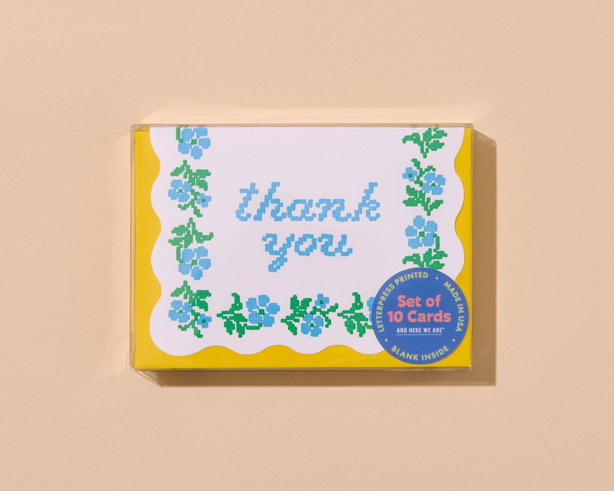 Letterpress Thank You Notecards Box Set — Floral Crossstitch