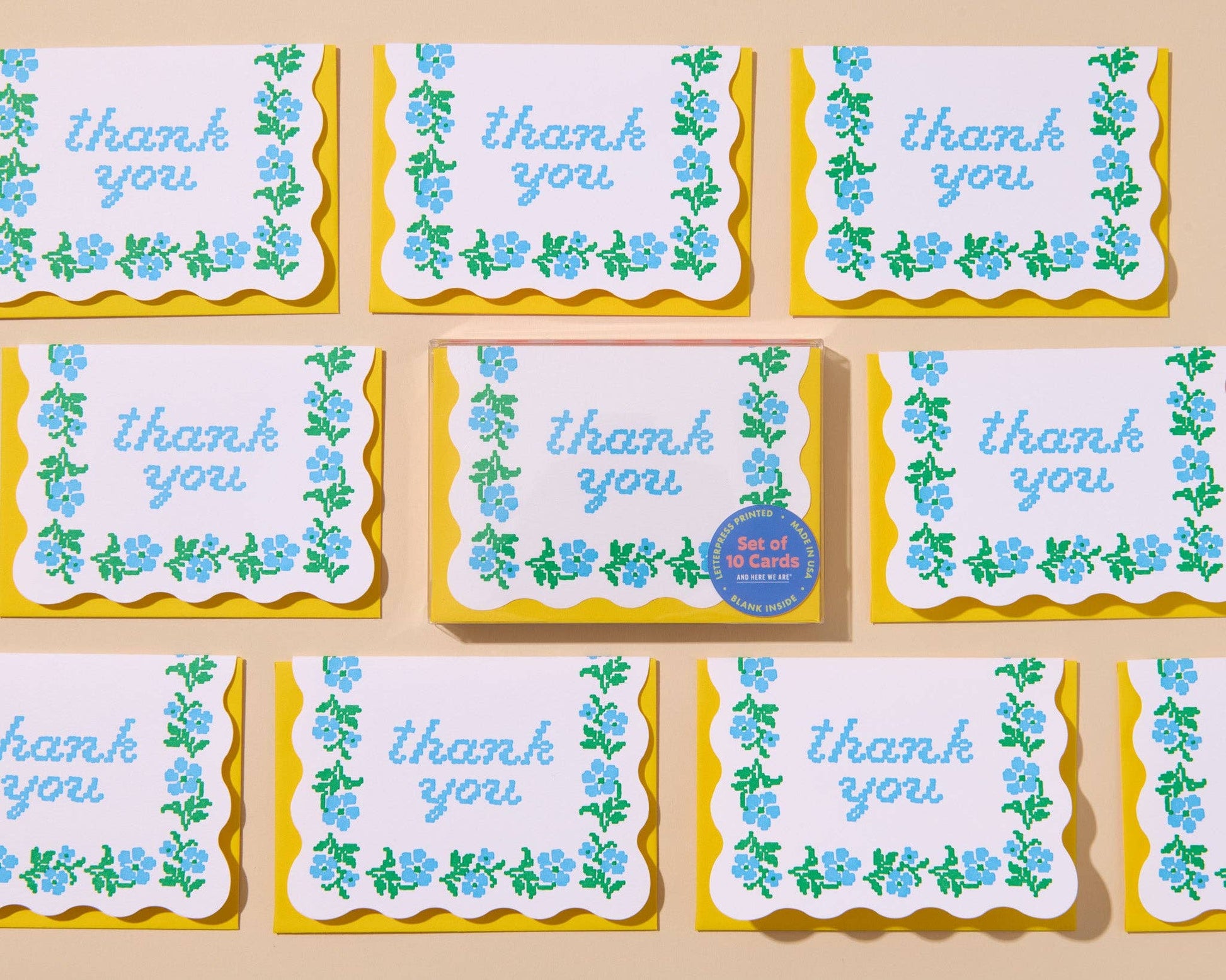Letterpress Thank You Notecards Box Set —Floral Crossstitch-3