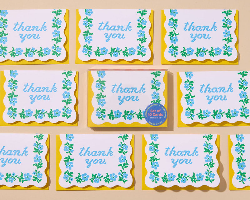 Letterpress Thank You Notecards Box Set —Floral Crossstitch-zoom-