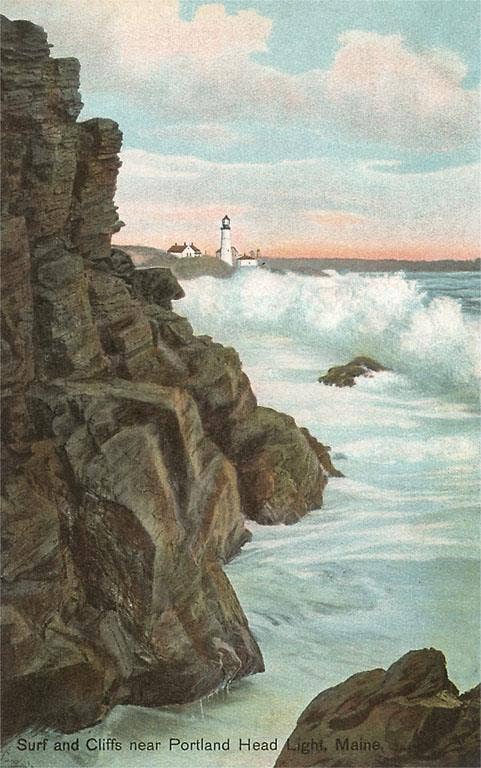 Surf and Cliffs, Portland Maine Postcard-zoom-1