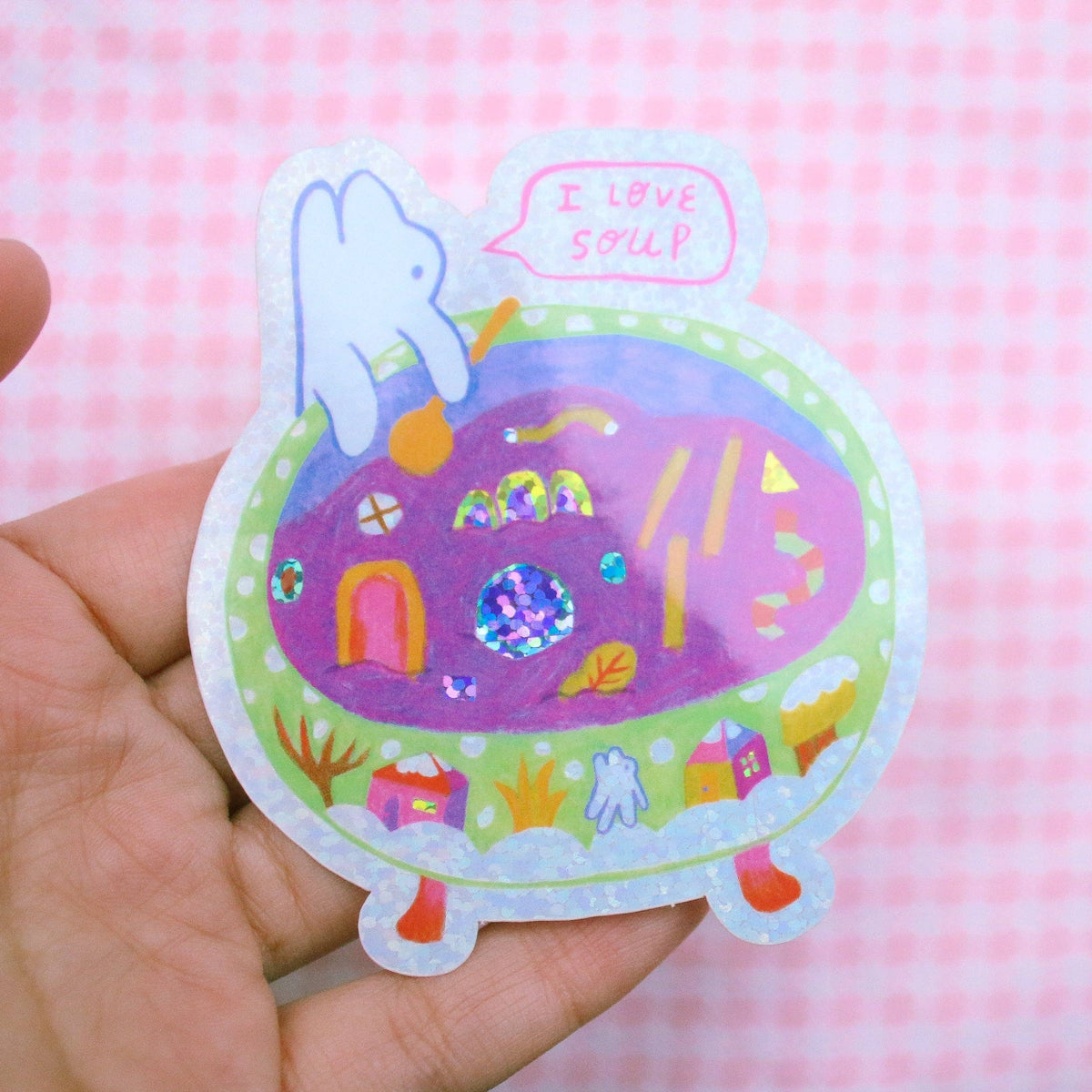 'I Love Soup' Glitter Vinyl Sticker-zoom-2
