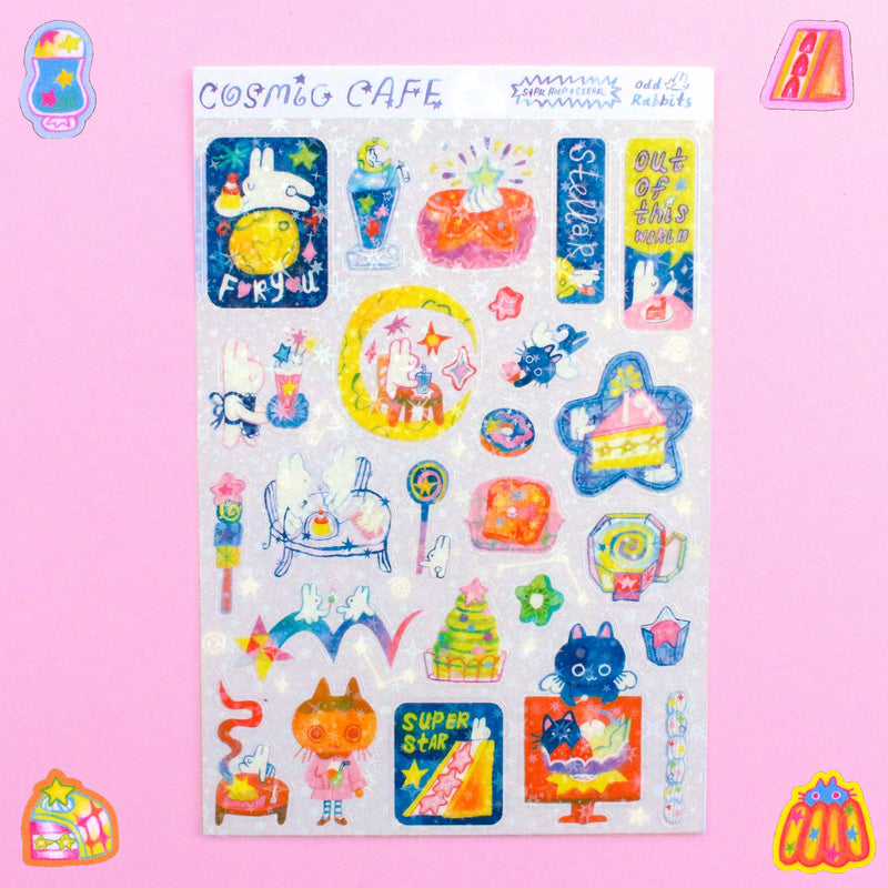'Cosmic Cafe' Star Holo Transparent A6 Sticker Sheet-zoom-