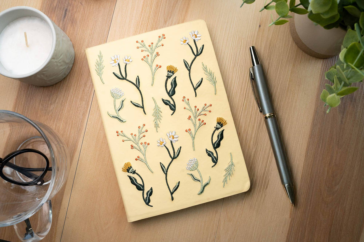 Butter Yellow Blooms Embroidered Notebook