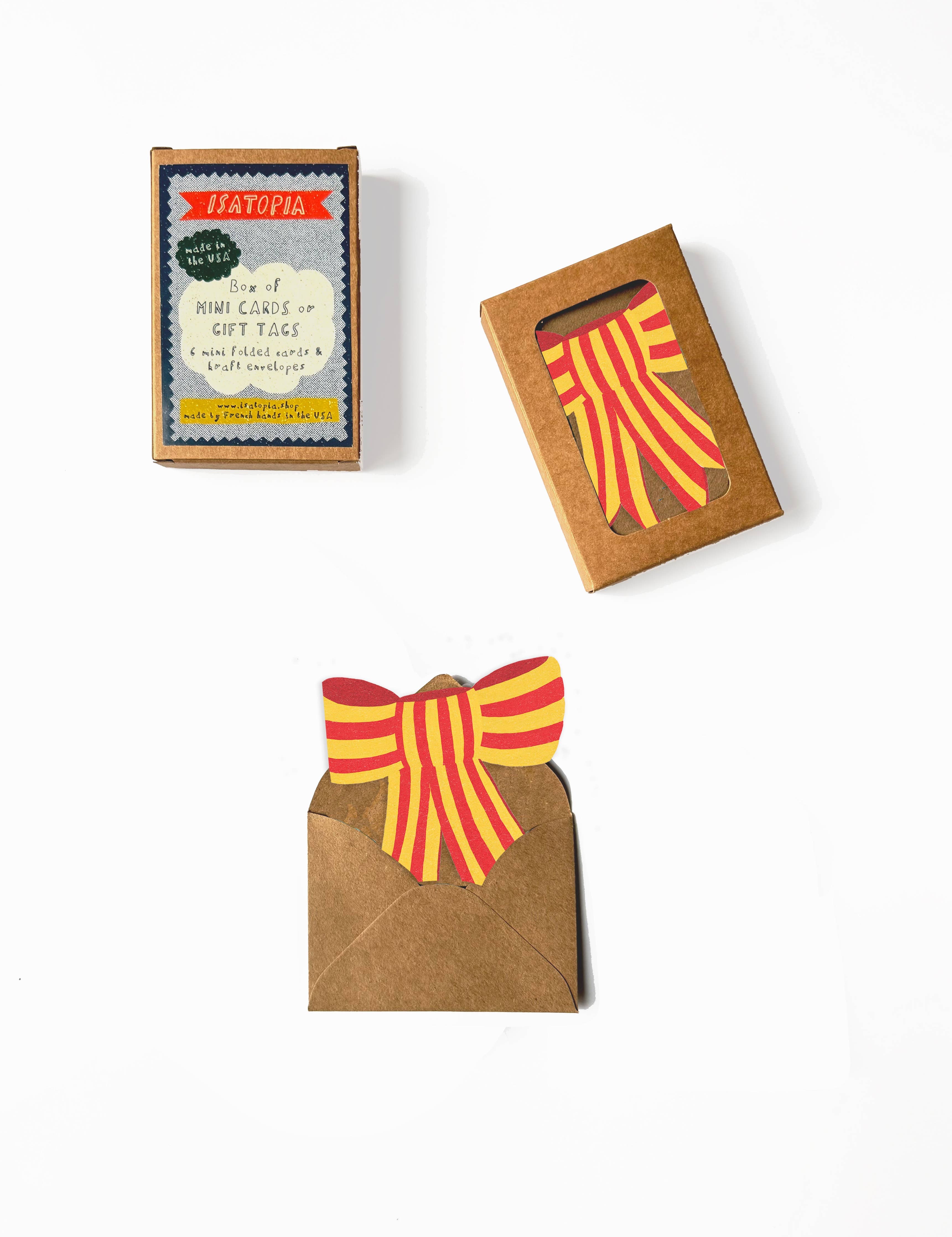 Stripy Bow Mini Cards - box of 6-zoom-1