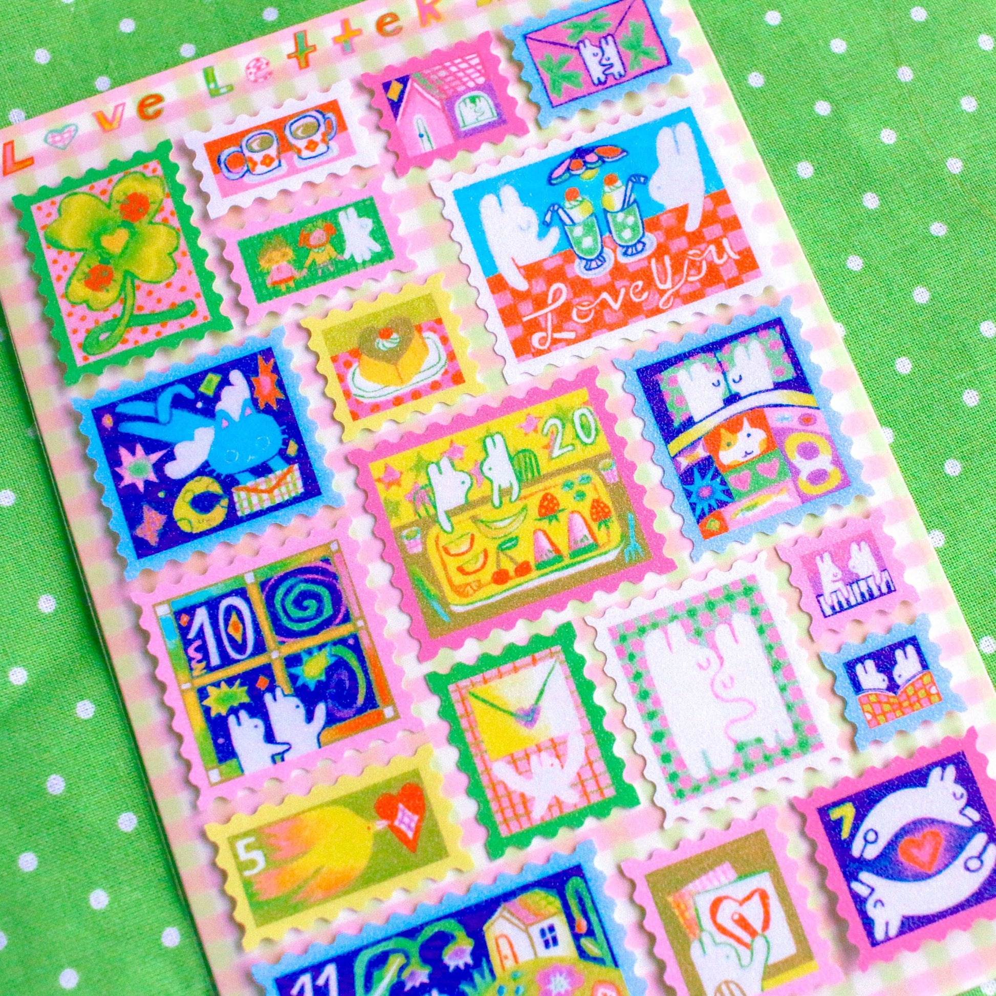 'Love Letter' Frosted Glitter A6 Stamp Sticker Sheet-3