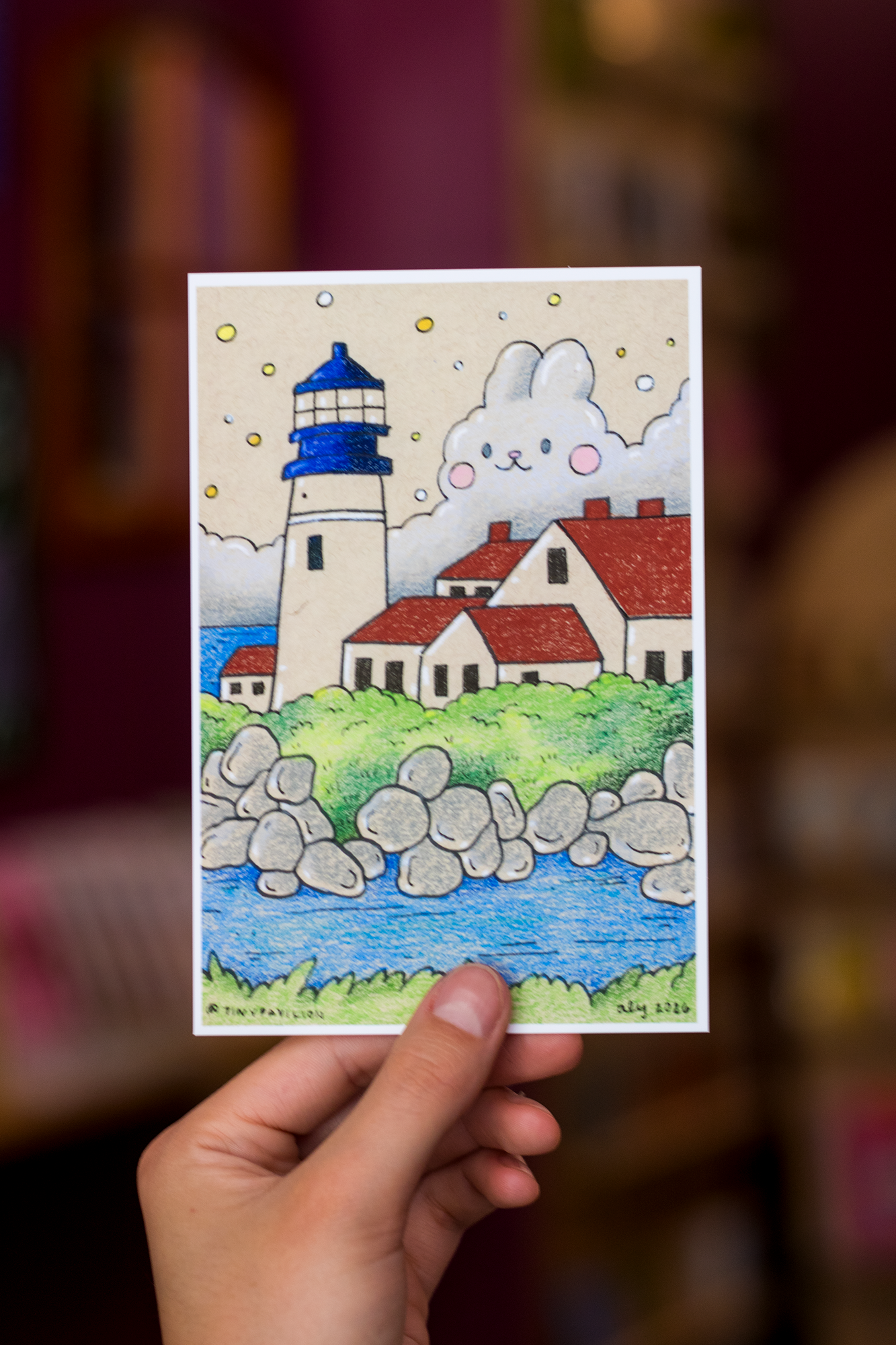 Lighthouse Bunny Cloud Postcard/Print