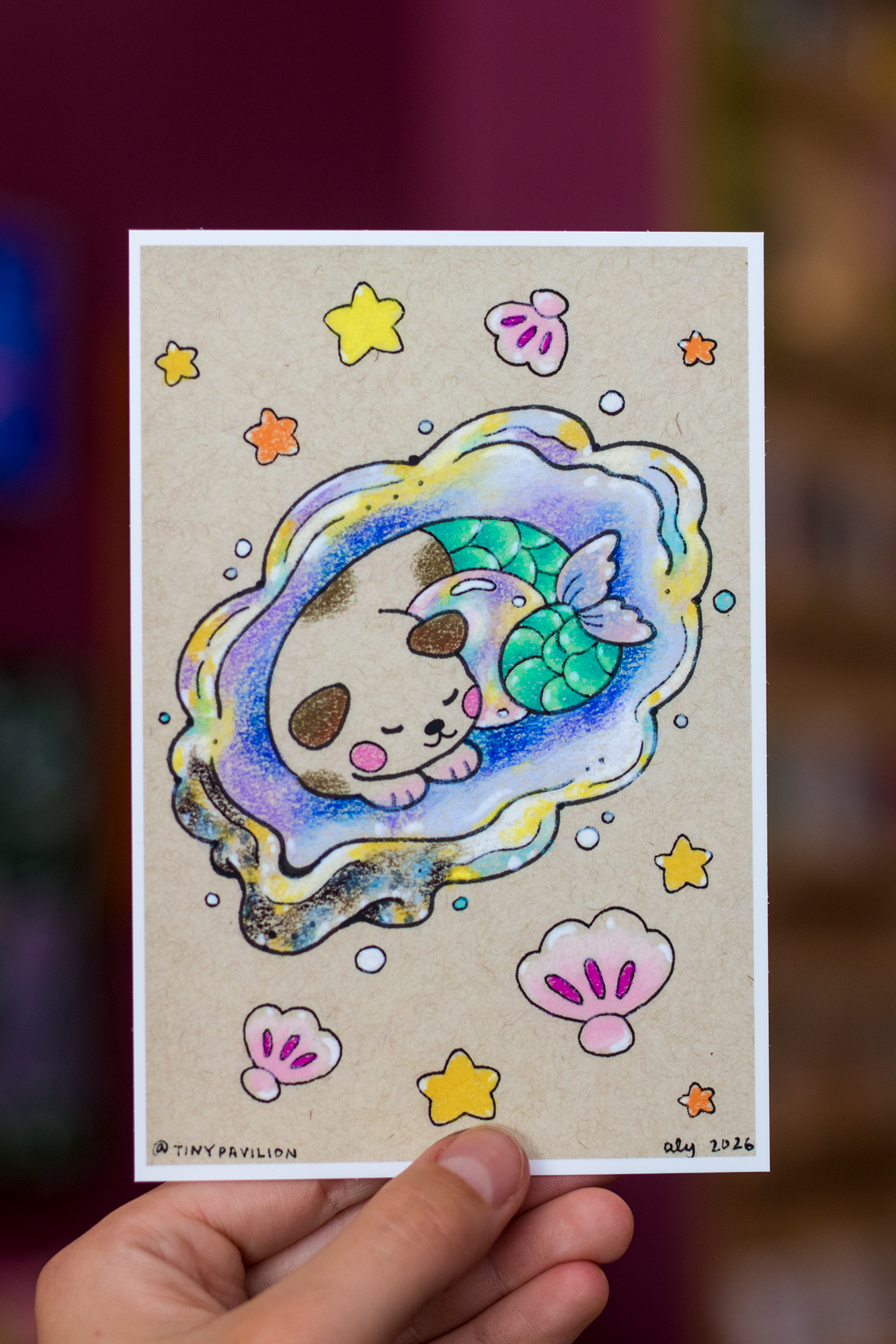 Mermaid Pup Oyster Postcard/Print