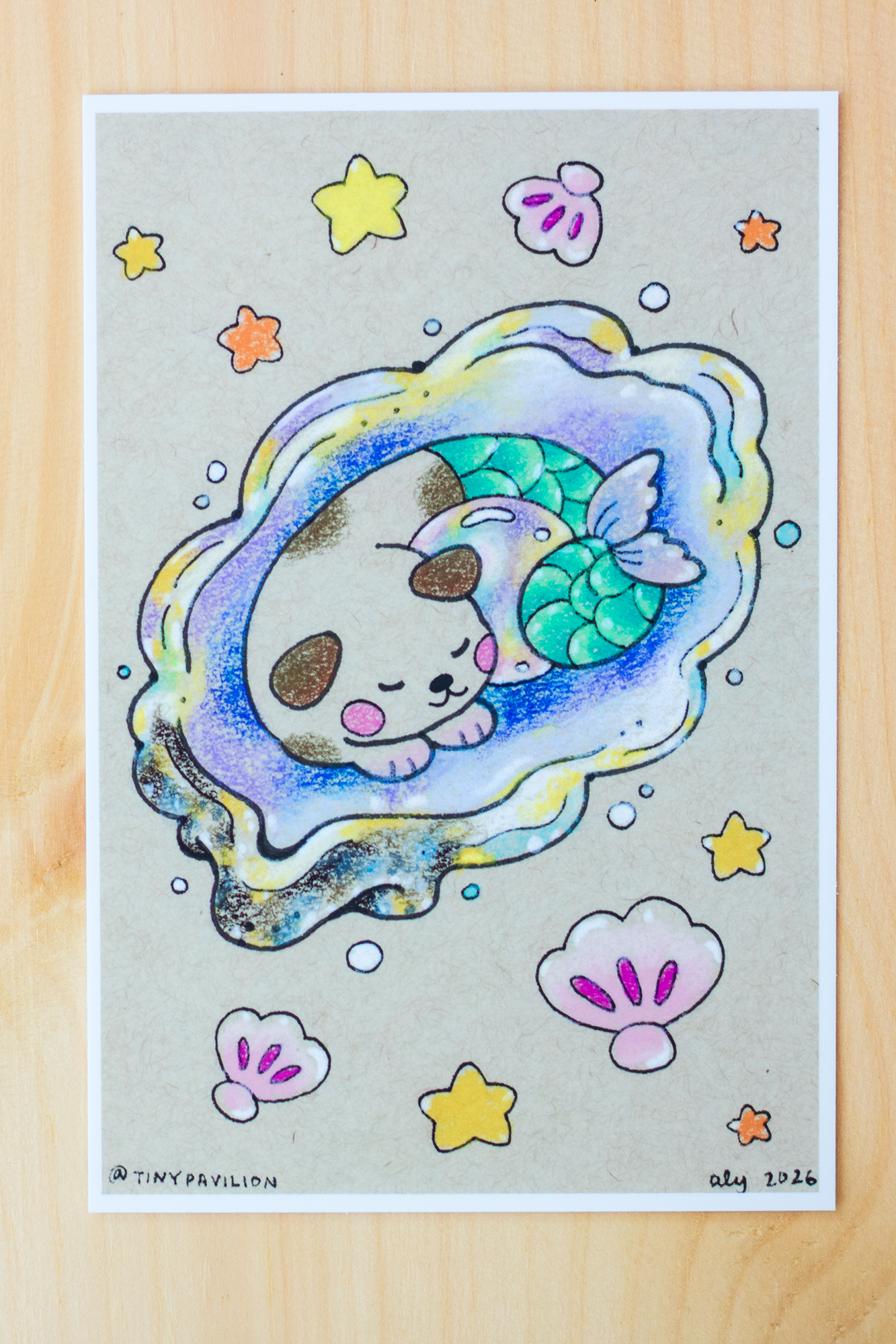 Mermaid Pup Oyster Postcard/Print-2