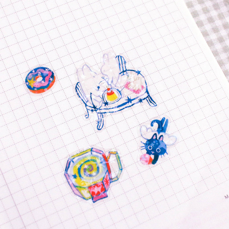 'Cosmic Cafe' Star Holo Transparent A6 Sticker Sheet-zoom-