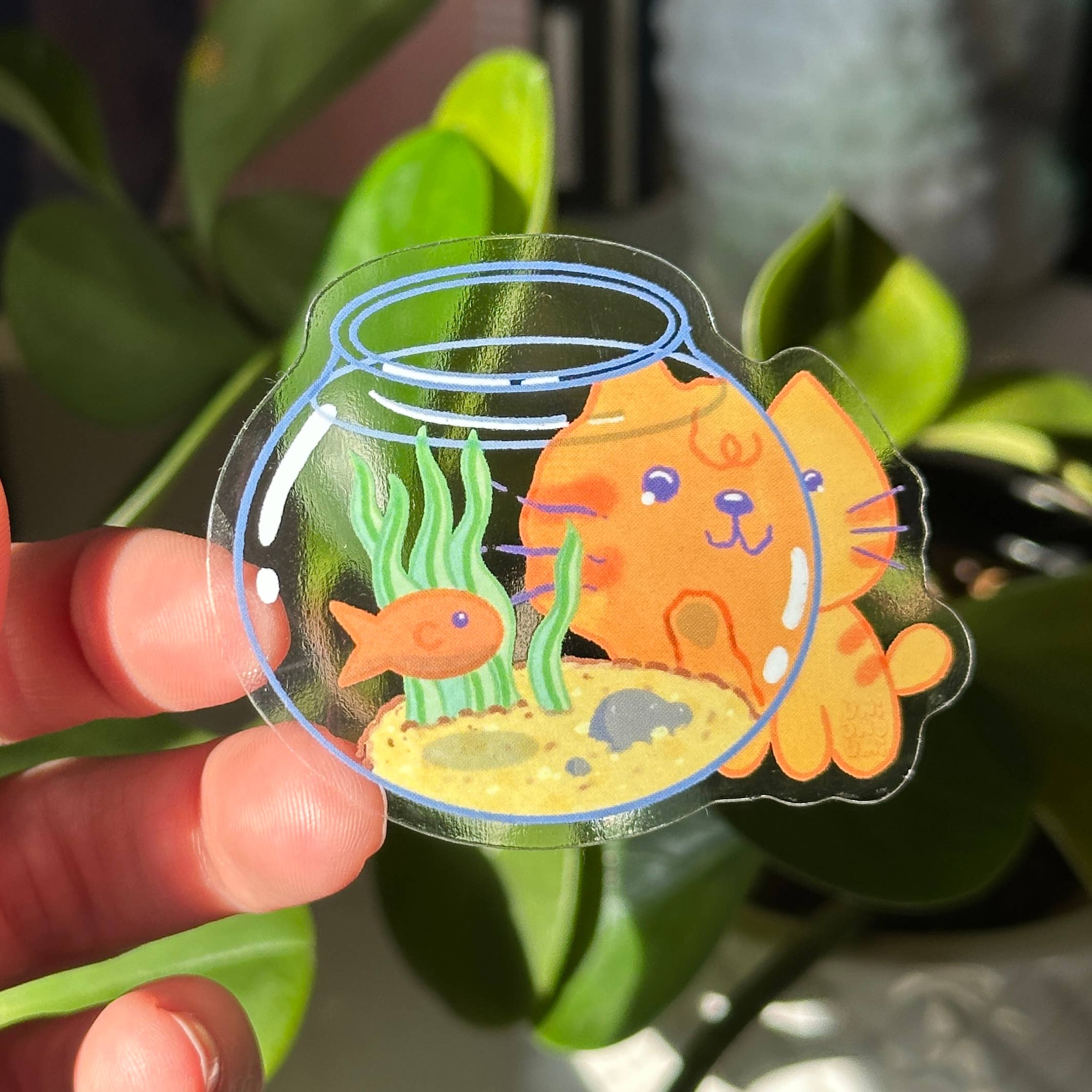 Clear Fish Bowl and Cat Sticker-zoom-1