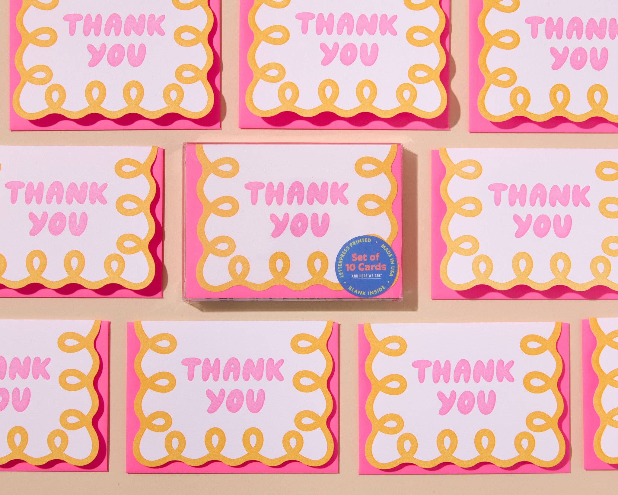 Letterpress Scallop Thank You Notecard Box Set —Coquette Pink-zoom-3