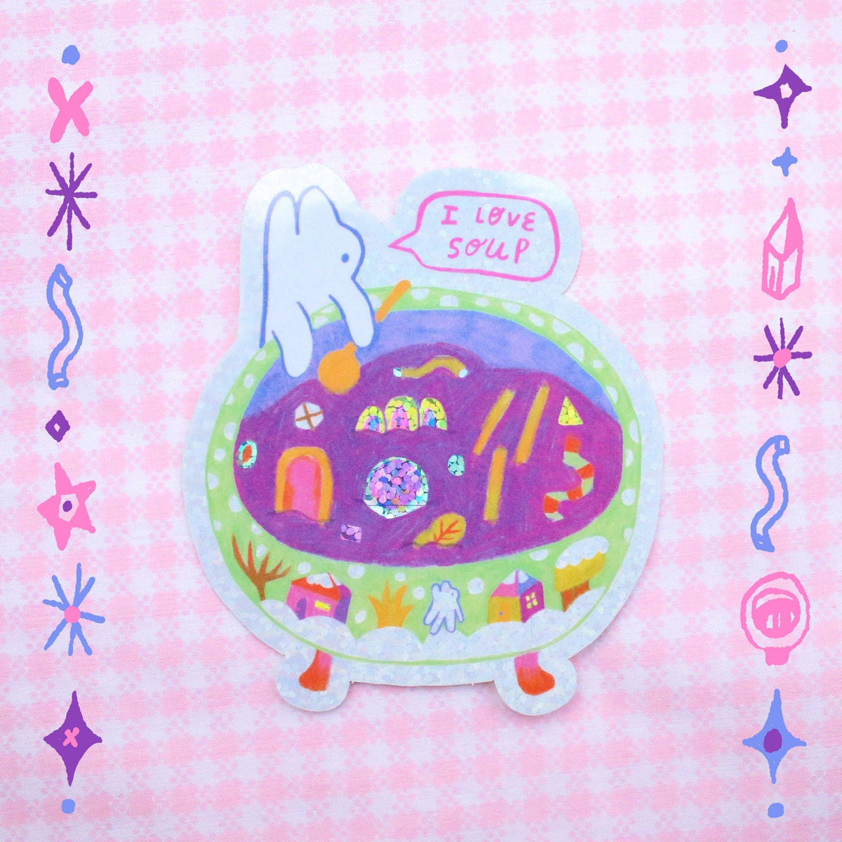 'I Love Soup' Glitter Vinyl Sticker