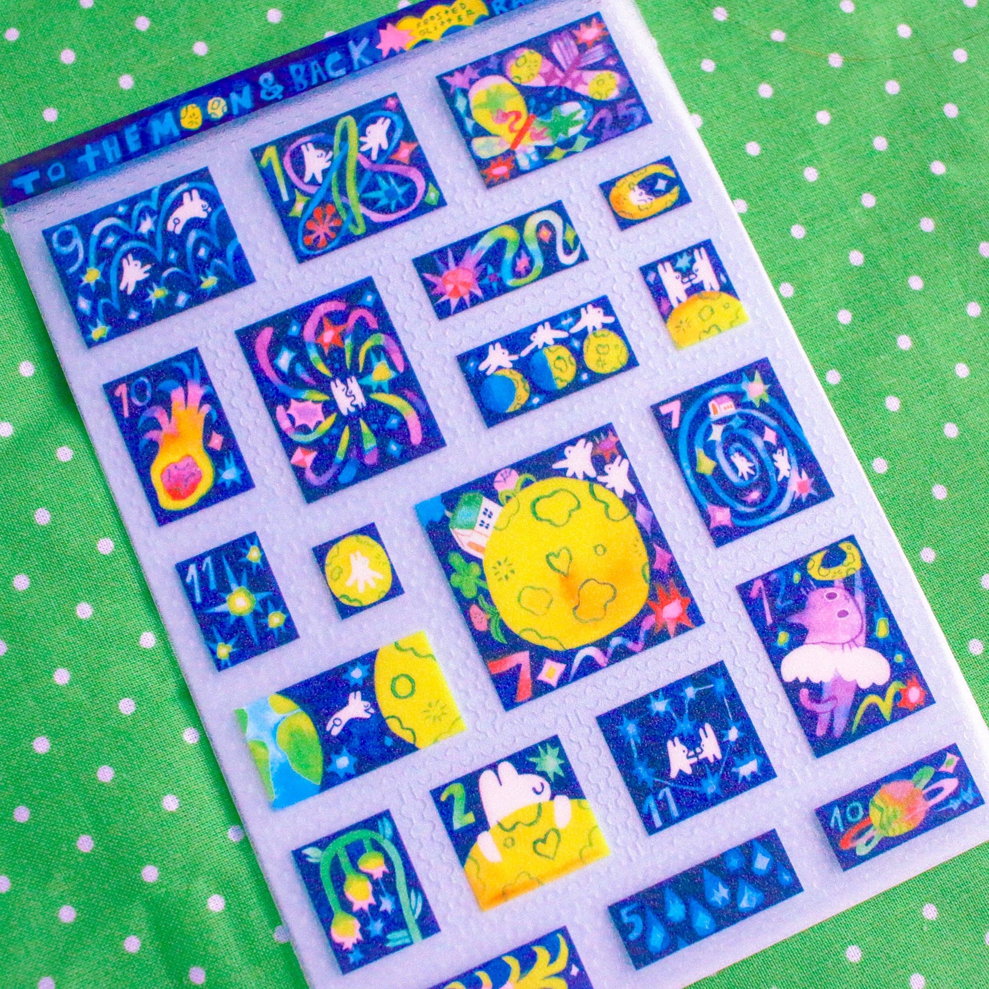 'To the Moon & Back' Frosted Glitter A6 Stamp Sticker Sheet-3