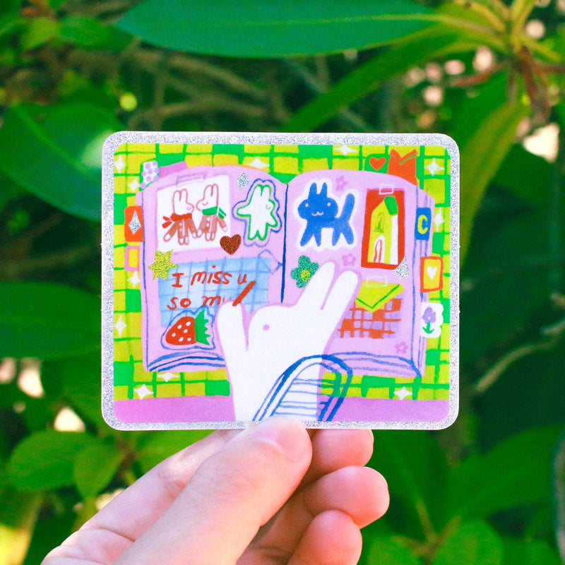 'Journaling with Rabbit' Vinyl Sticker-zoom-