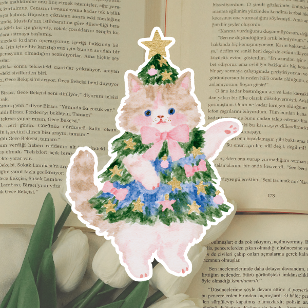 Christmas Tree Cat Diecut Sticker-zoom-1