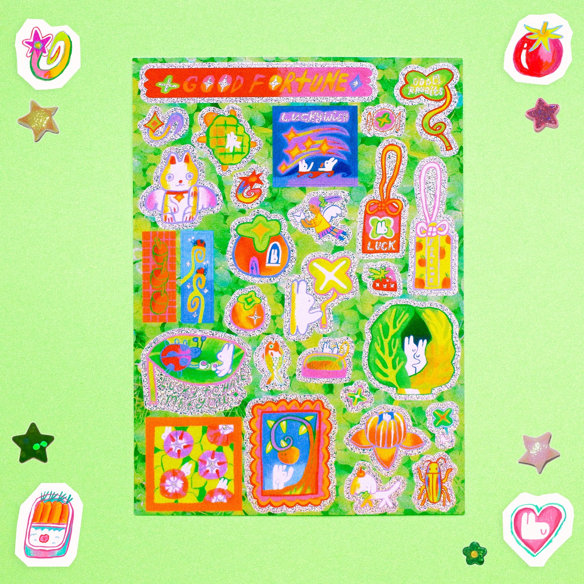 'Good Fortune' A6 Glitter Sticker Sheet-1