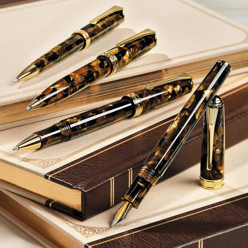 True Writer Classic Golden Dark Tortoise Fountain Pen - Fine Nib-zoom-